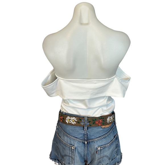 Superdown Aaliyah Deep V Bodysuit Bodysuit White Size Medium Off Shoulder NEW - Picture 9 of 10